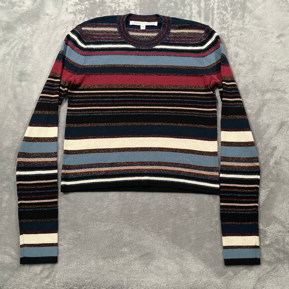 Veronica Beard Palmas Sweater Womens Small Striped Metallic Classic Preppy - Picture 1 of 7